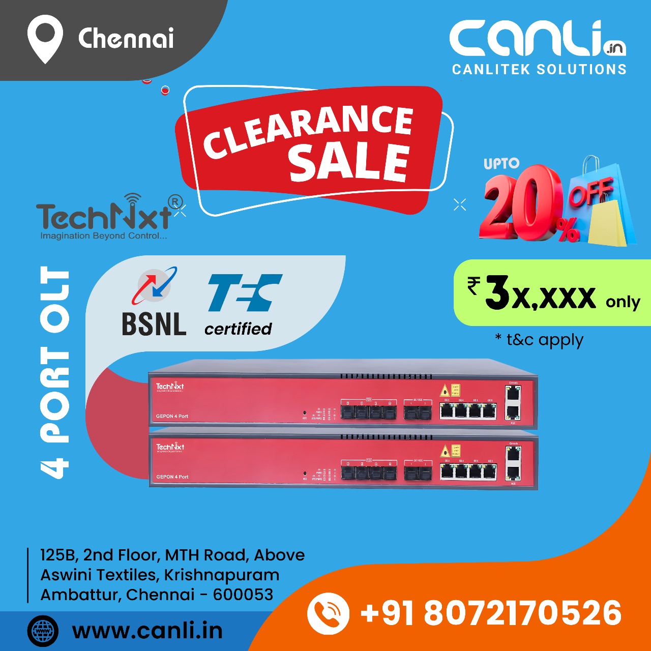 TechNxt OLT on Clearance Sale Offer in Chennai from Canlitek Solutions Chennai, Call +91-8072170526