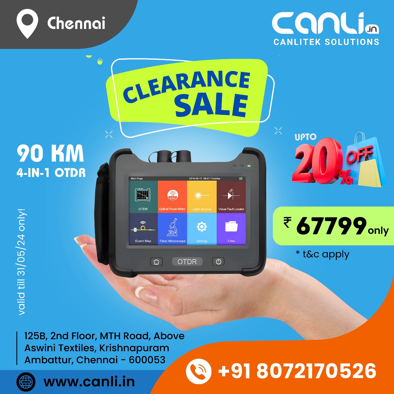 Uniway 90km OTDR on Clearance Sale Offer with best service support from Canlitek Solutions Chennai