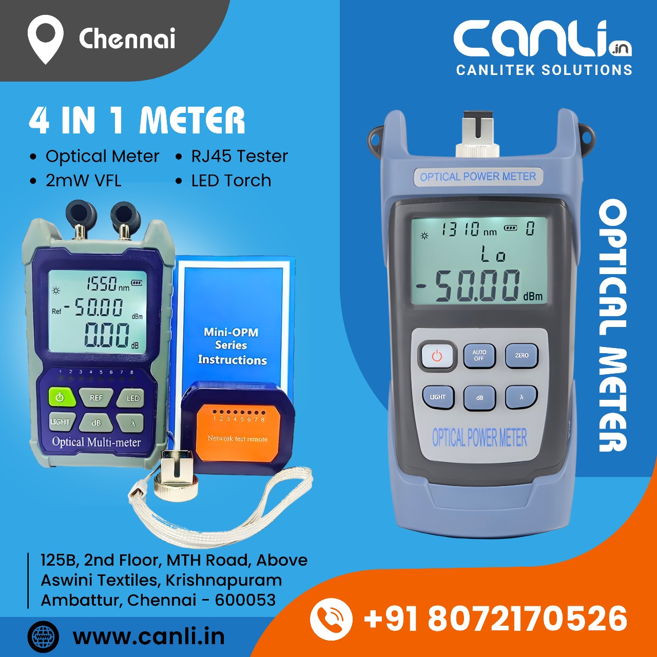 4in1 Optical Power meter at best offer price and service support from Canlitek Solutions Chennai