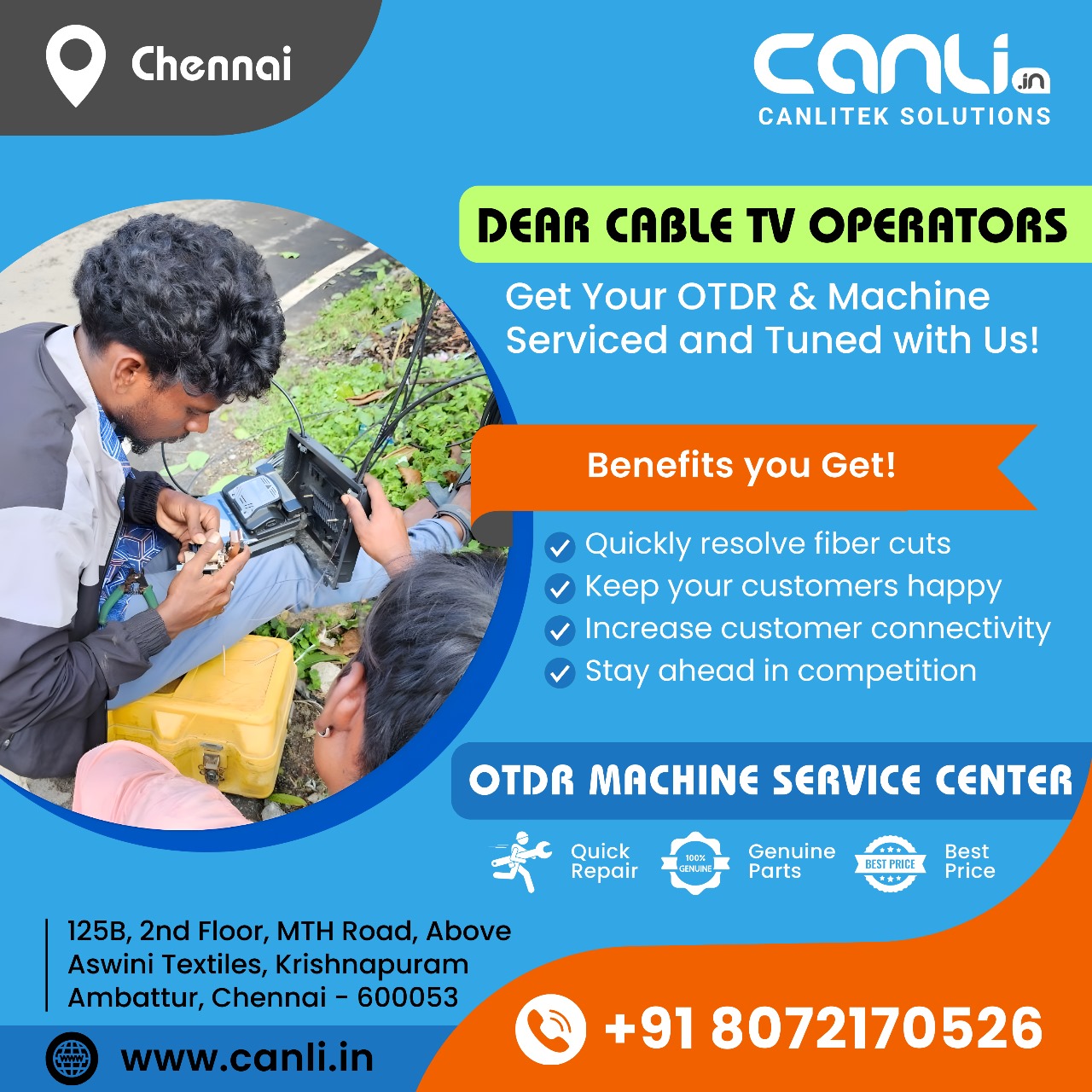 Cable Tv Operator Splicing machine and OTDR service center in Chennai, Canlitek Solutions