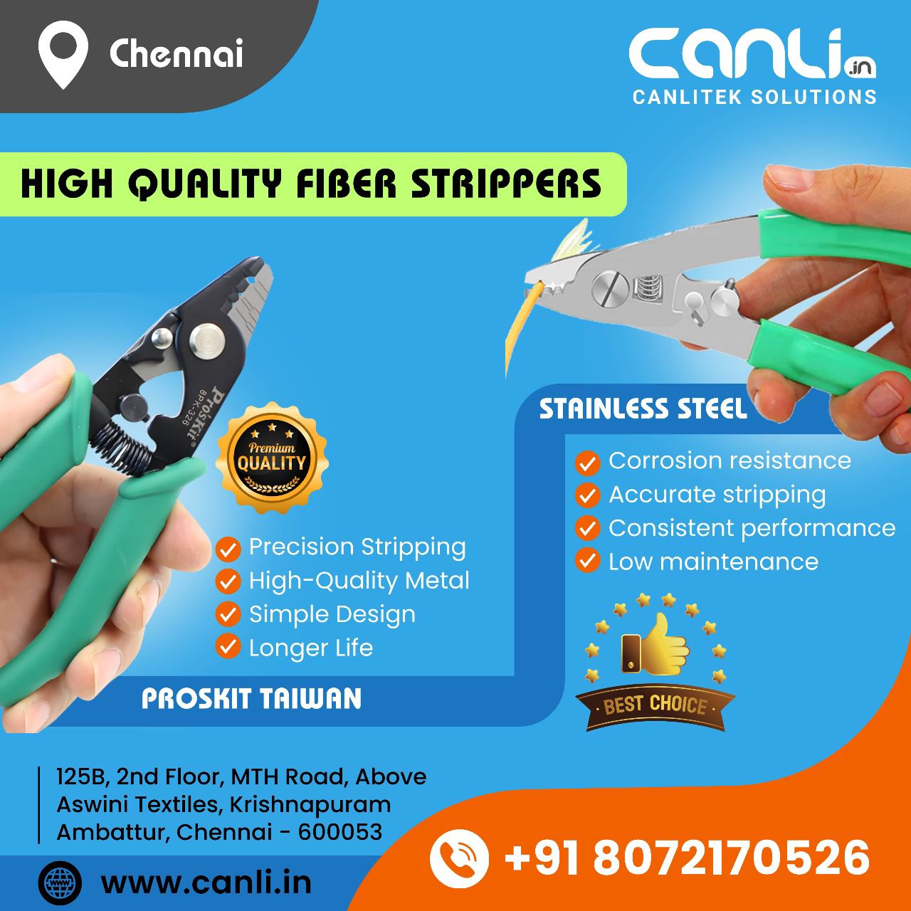 Enhance Your Tool Kit with High-Quality Fiber Strippers of ProsKit and Stainless Steel from Canlitek Solutions, Chennai