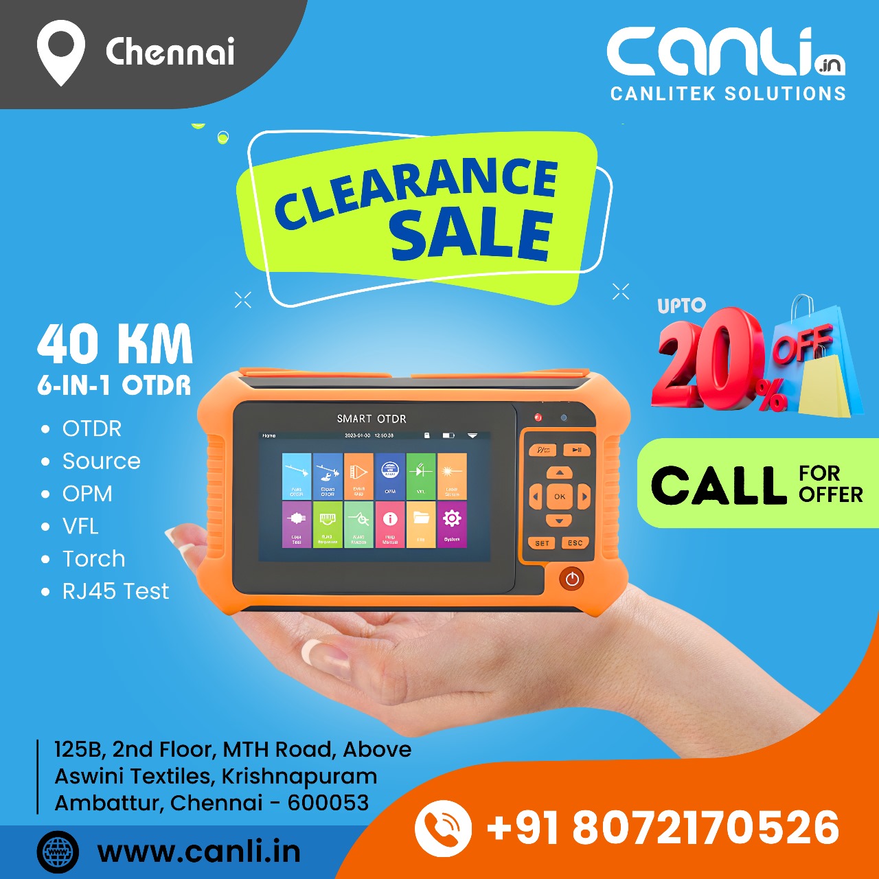 40km 6in1 OTDR on Offer Sale in Chennai from Canlitek Solutions with best OTDR Service Support
